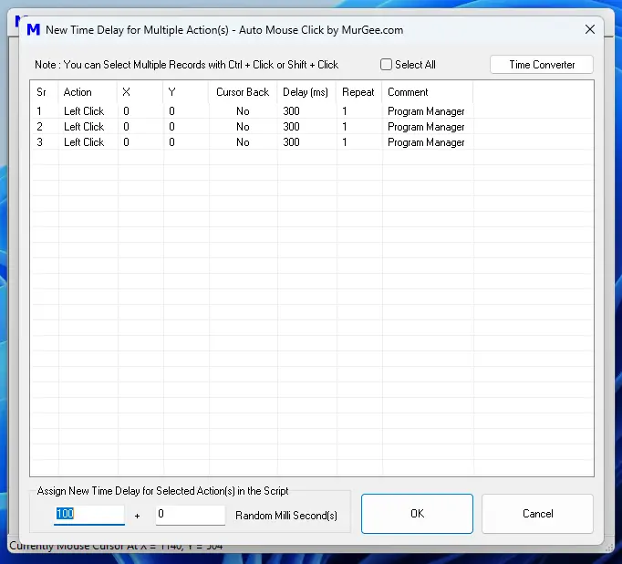 Change Time Delay for Multiple Actions in Macro Script Created by Auto Mouse Click by MurGee.com